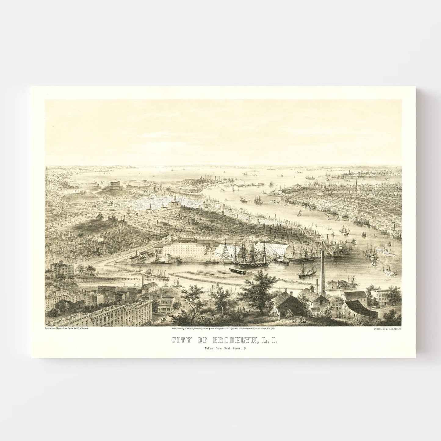 Vintage Map of Brooklyn, New York, 1855