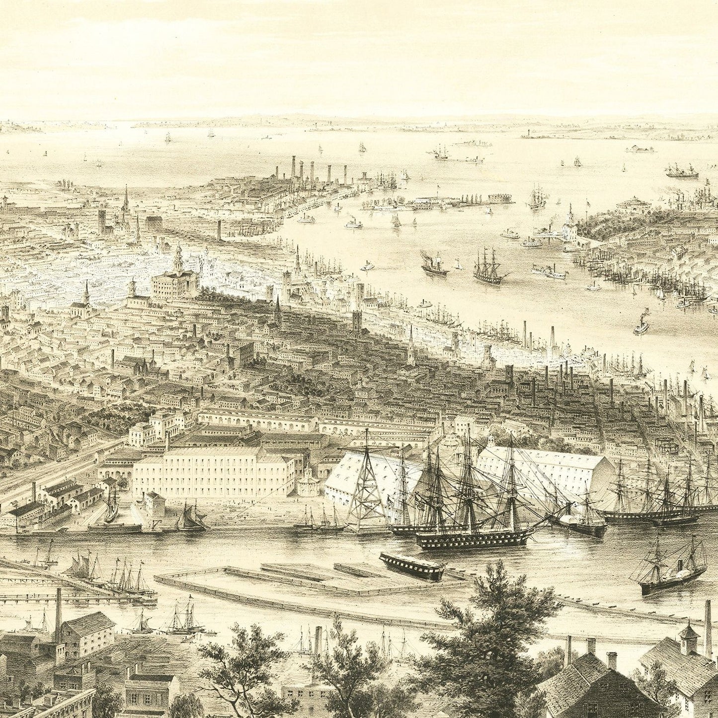 Vintage Map of Brooklyn, New York, 1855
