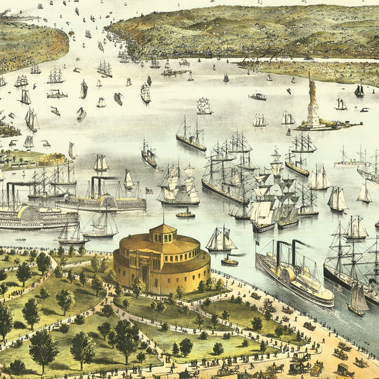 Vintage Map of the Port of New York, New York, 1878