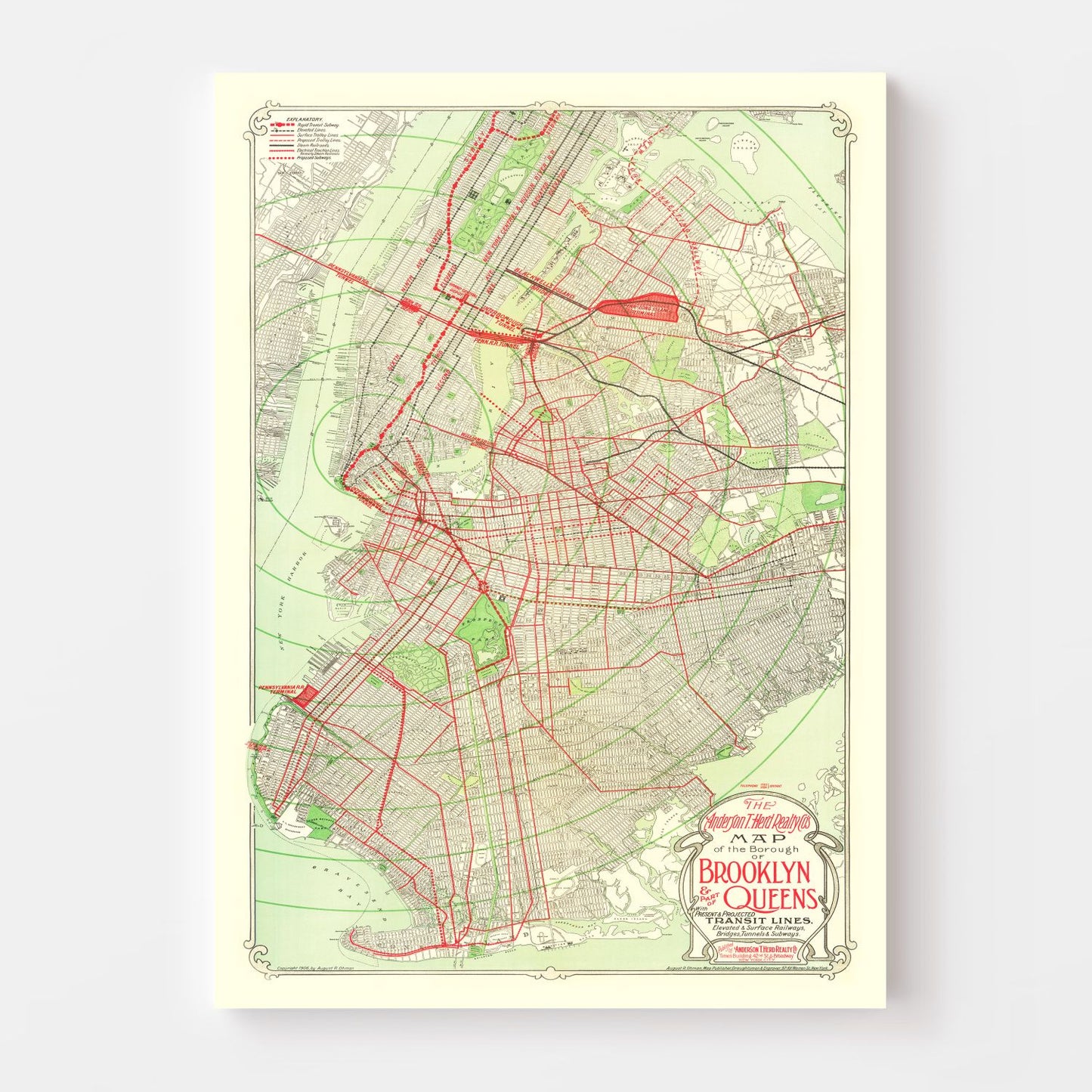 Vintage Map of Brooklyn, New York, 1906