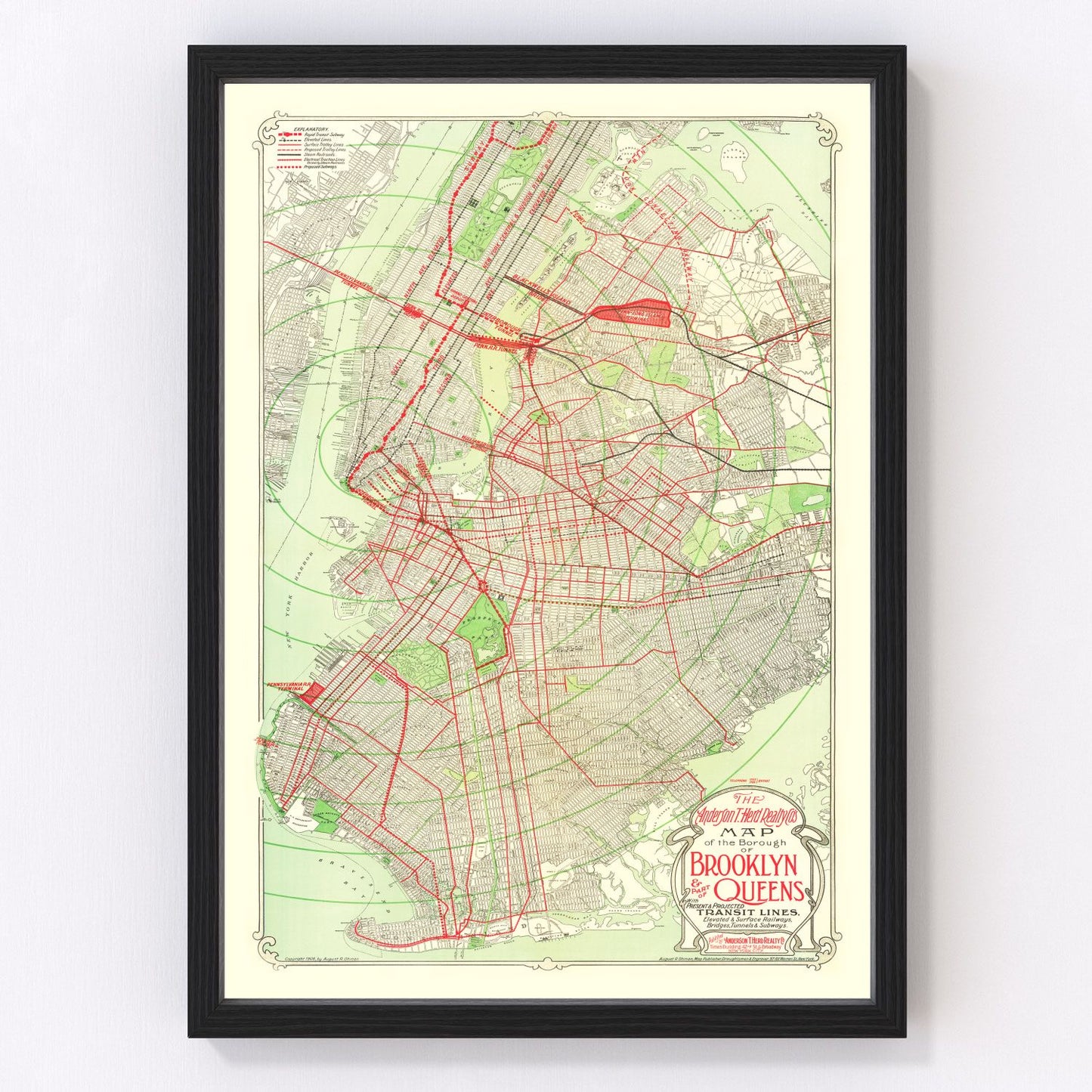 Vintage map of Brooklyn, New York, 1906 - digitally restored cartographic print