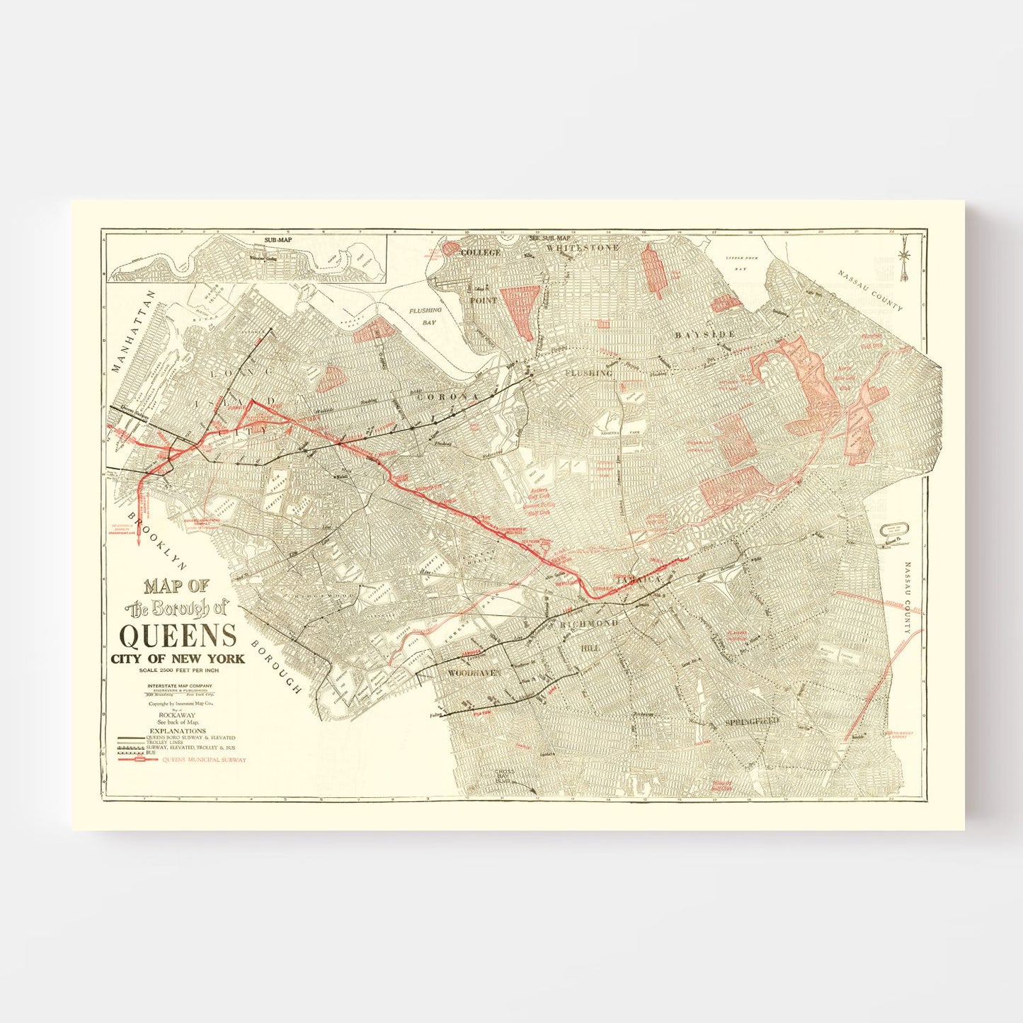 Vintage Map of Queens, New York, 1937