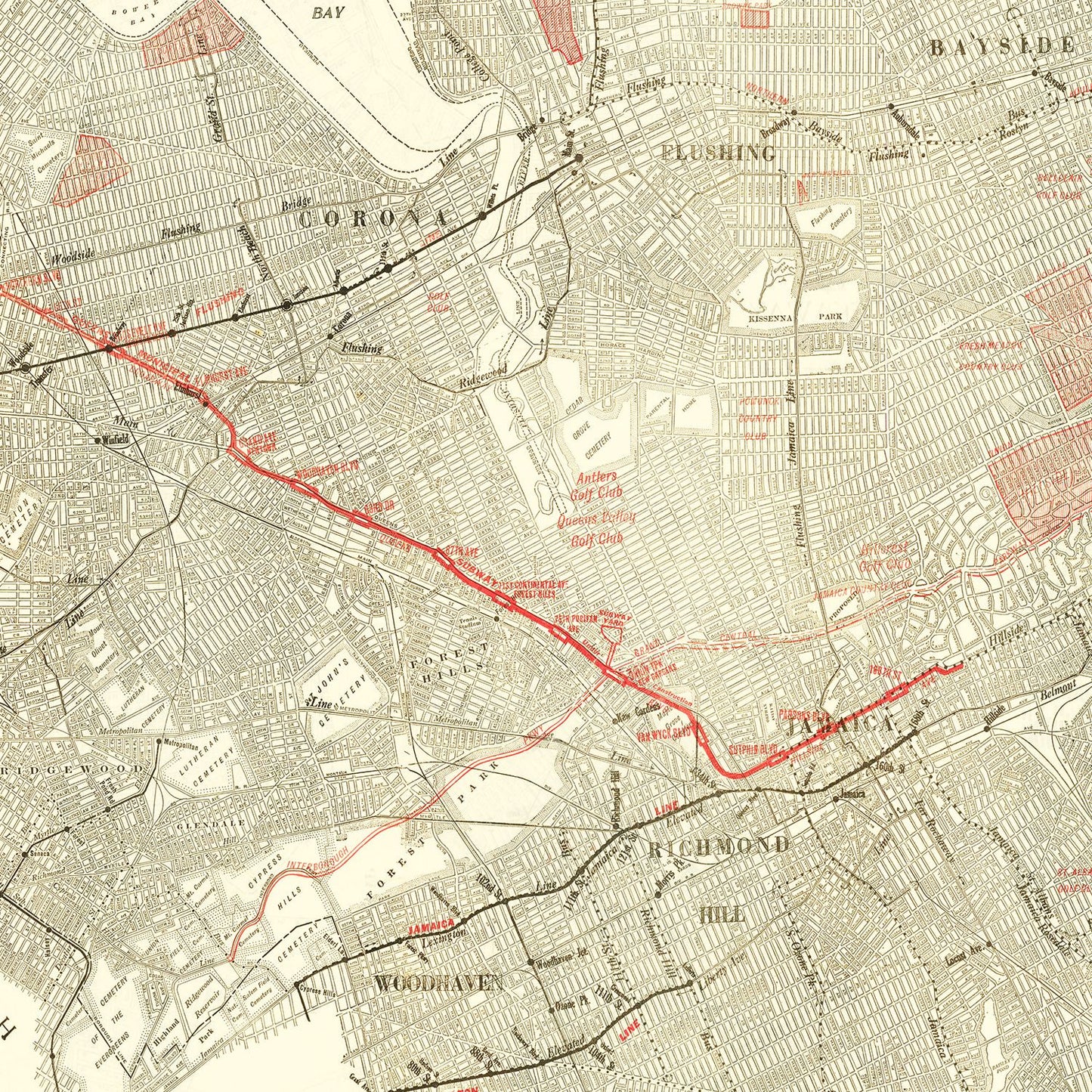 Vintage Map of Queens, New York, 1937