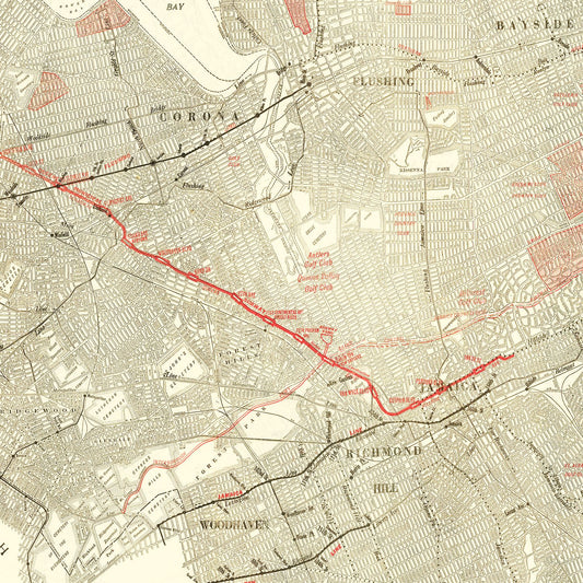 Vintage Map of Queens, New York, 1937