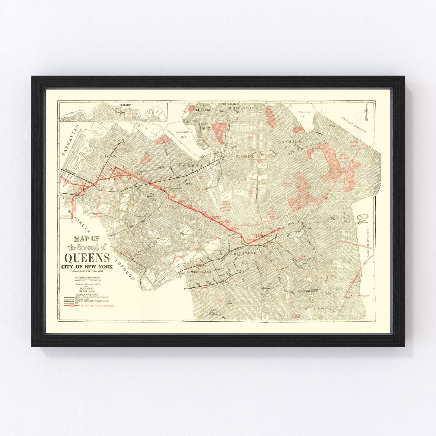 Vintage map of Queens, New York, 1937