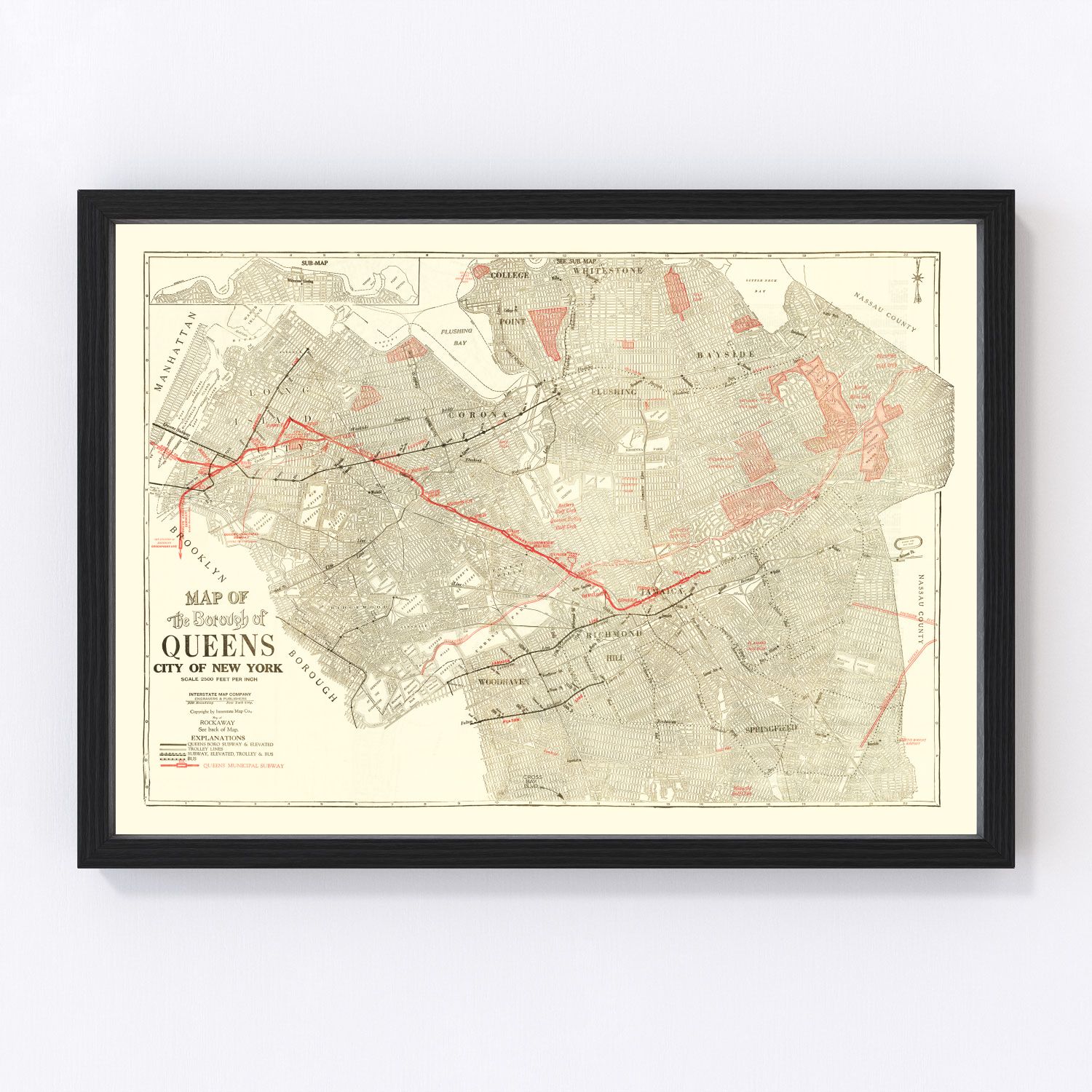 Vintage map of Queens, New York, 1937