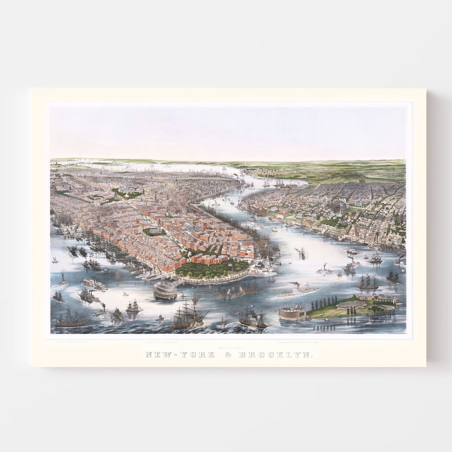 Vintage Map of Brooklyn, New York, 1852
