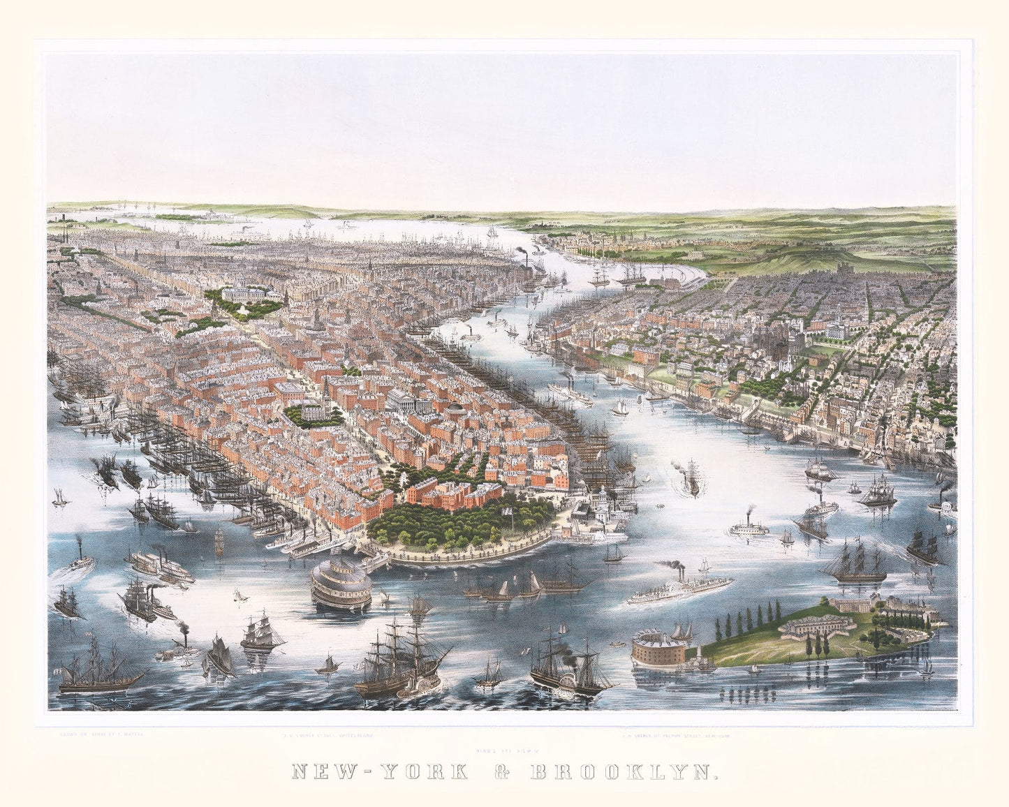 Vintage Map of Brooklyn, New York, 1852