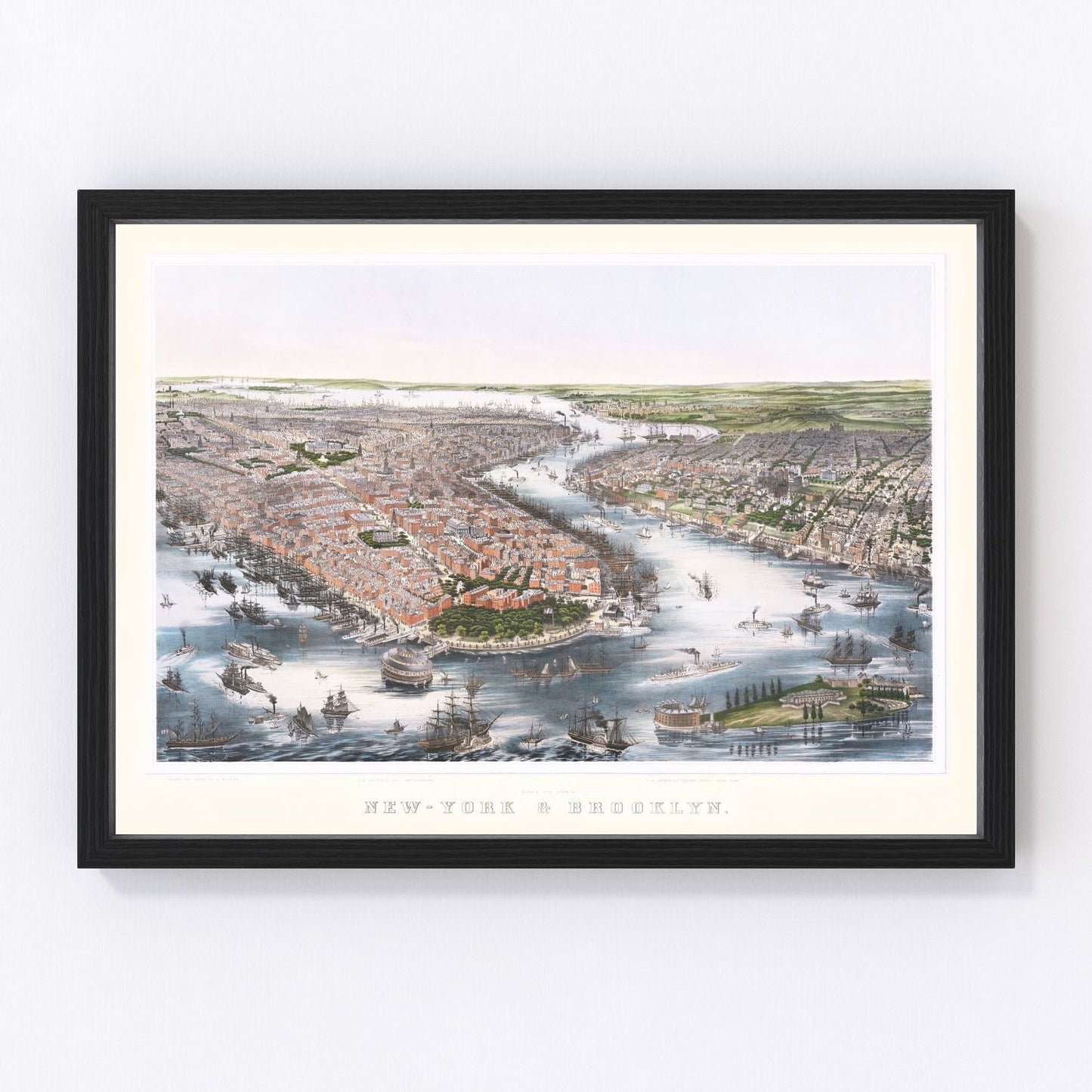 vintage map of Brooklyn New York, 1852, restored print wall art