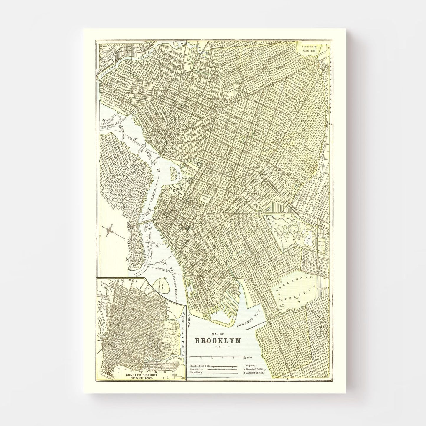 Vintage Map of Brooklyn, New York, 1890