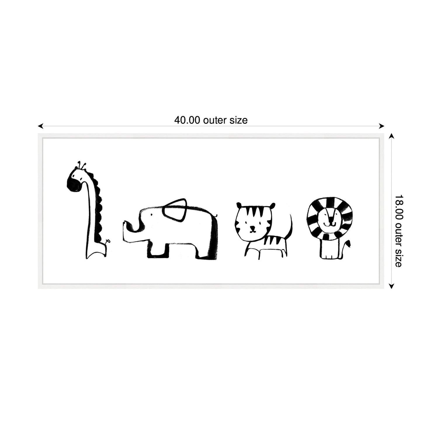 Minimalist Giraffe Elephant Tiger and Lion Sketch Canvas Wall Art