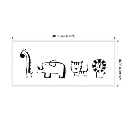 Minimalist Giraffe Elephant Tiger and Lion Sketch Canvas Wall Art