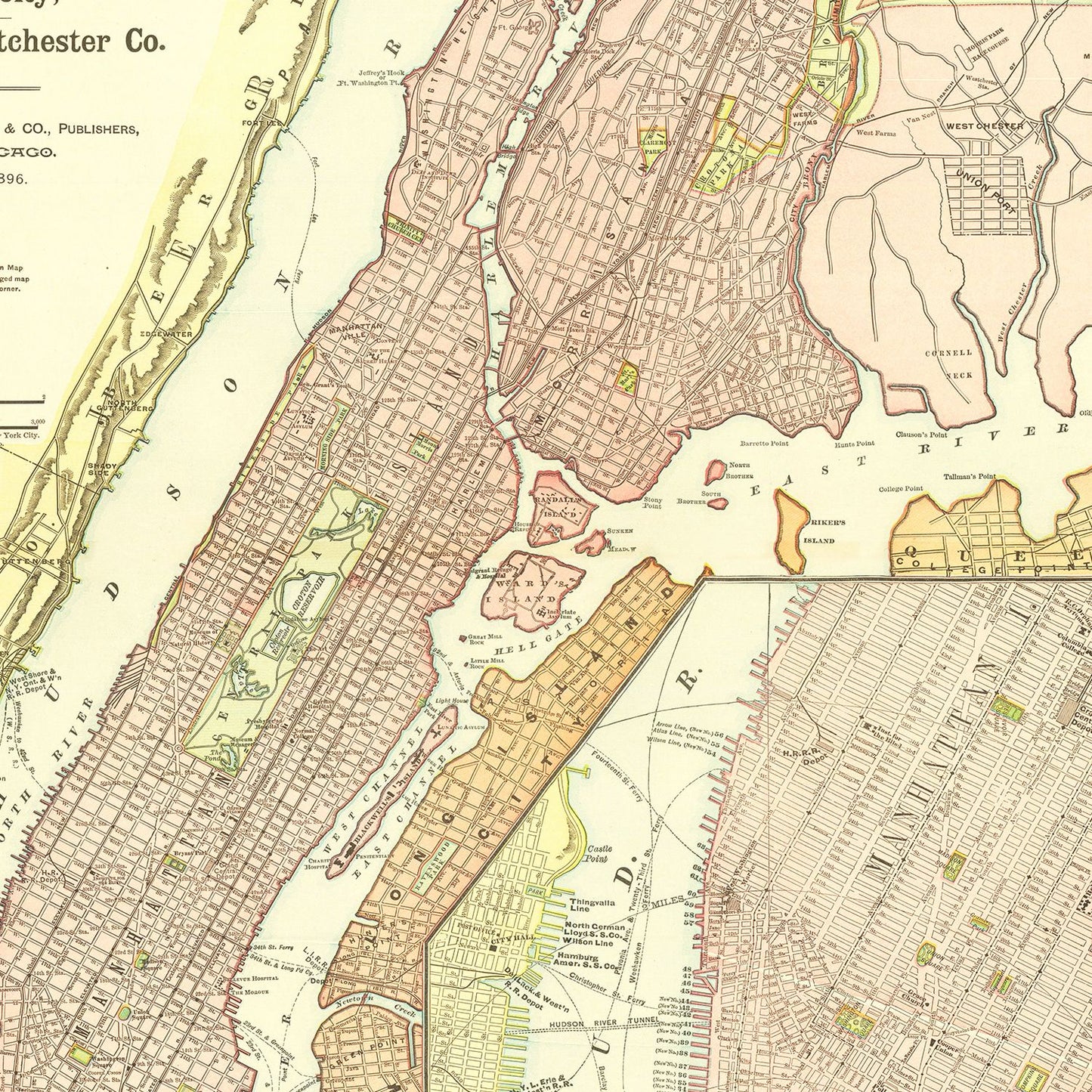 Vintage Map of Brooklyn, New York, 1896