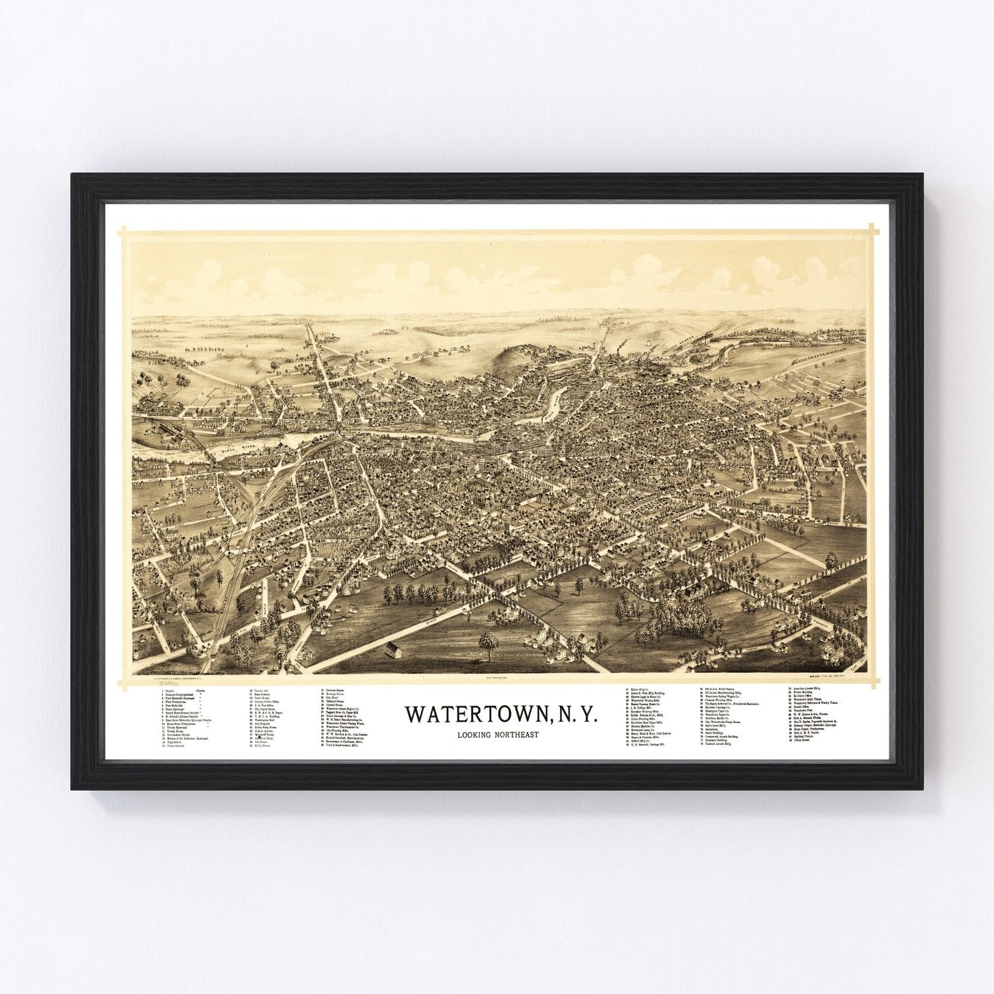 Vintage map of Watertown, New York, 1891 - Jefferson County Black River restored print