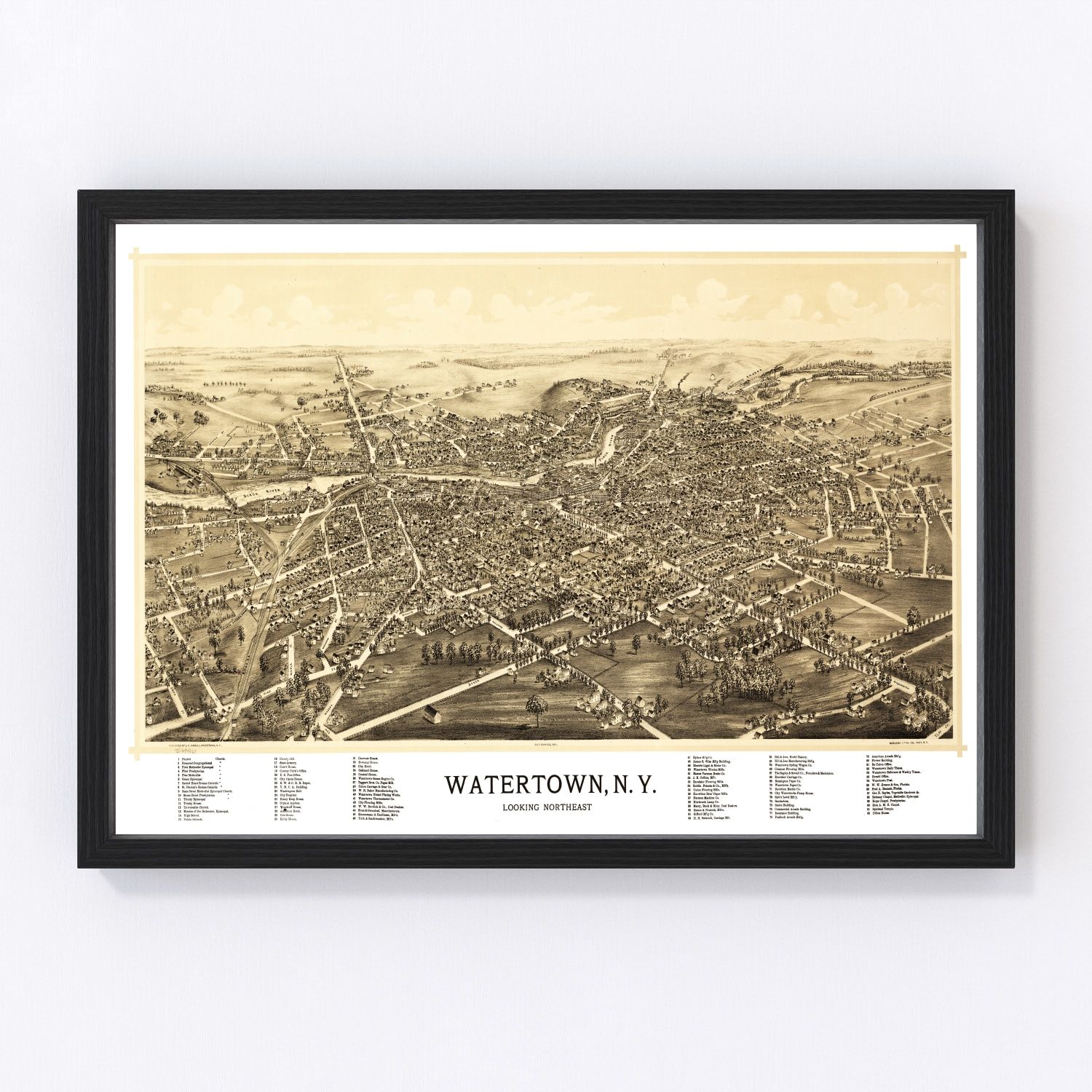 Vintage map of Watertown, New York, 1891 - Jefferson County Black River restored print