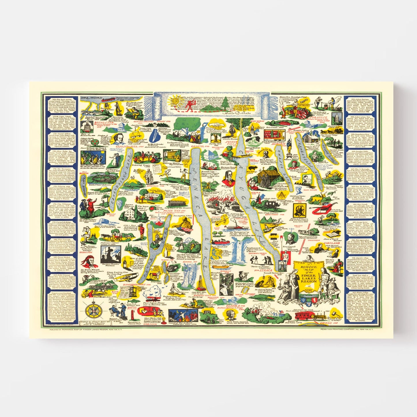 Vintage Map of the Finger Lakes, New York, 1934