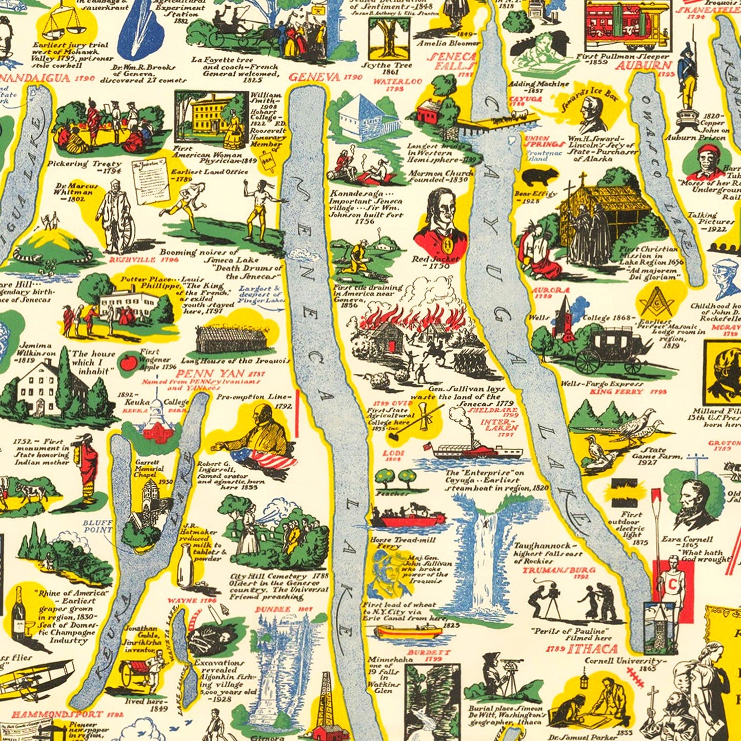 Vintage Map of the Finger Lakes, New York, 1934