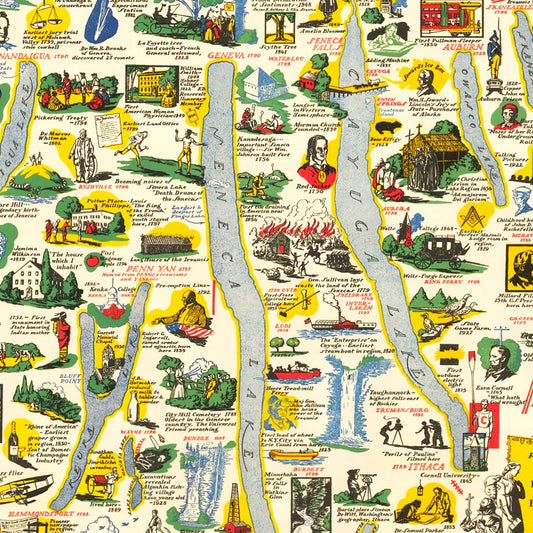 Vintage Map of the Finger Lakes, New York, 1934
