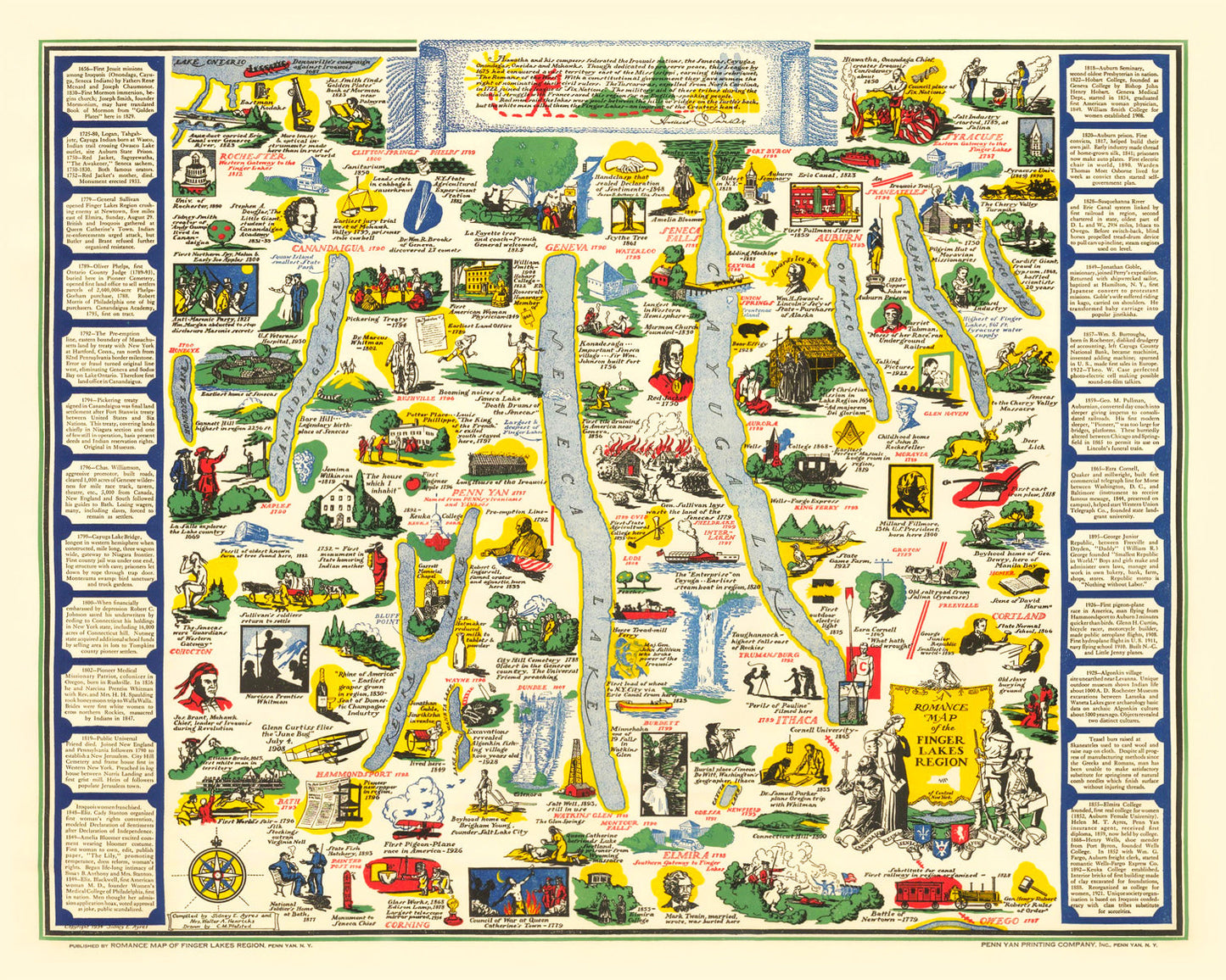 Vintage Map of the Finger Lakes, New York, 1934