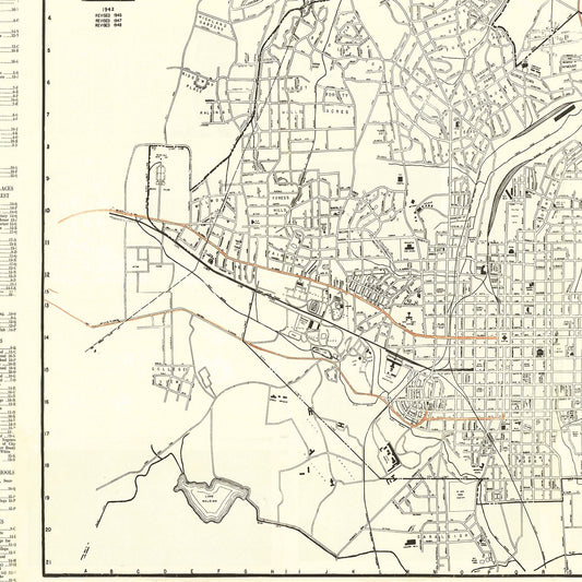 Vintage Map of Raleigh, Wake County, North Carolina, 1948