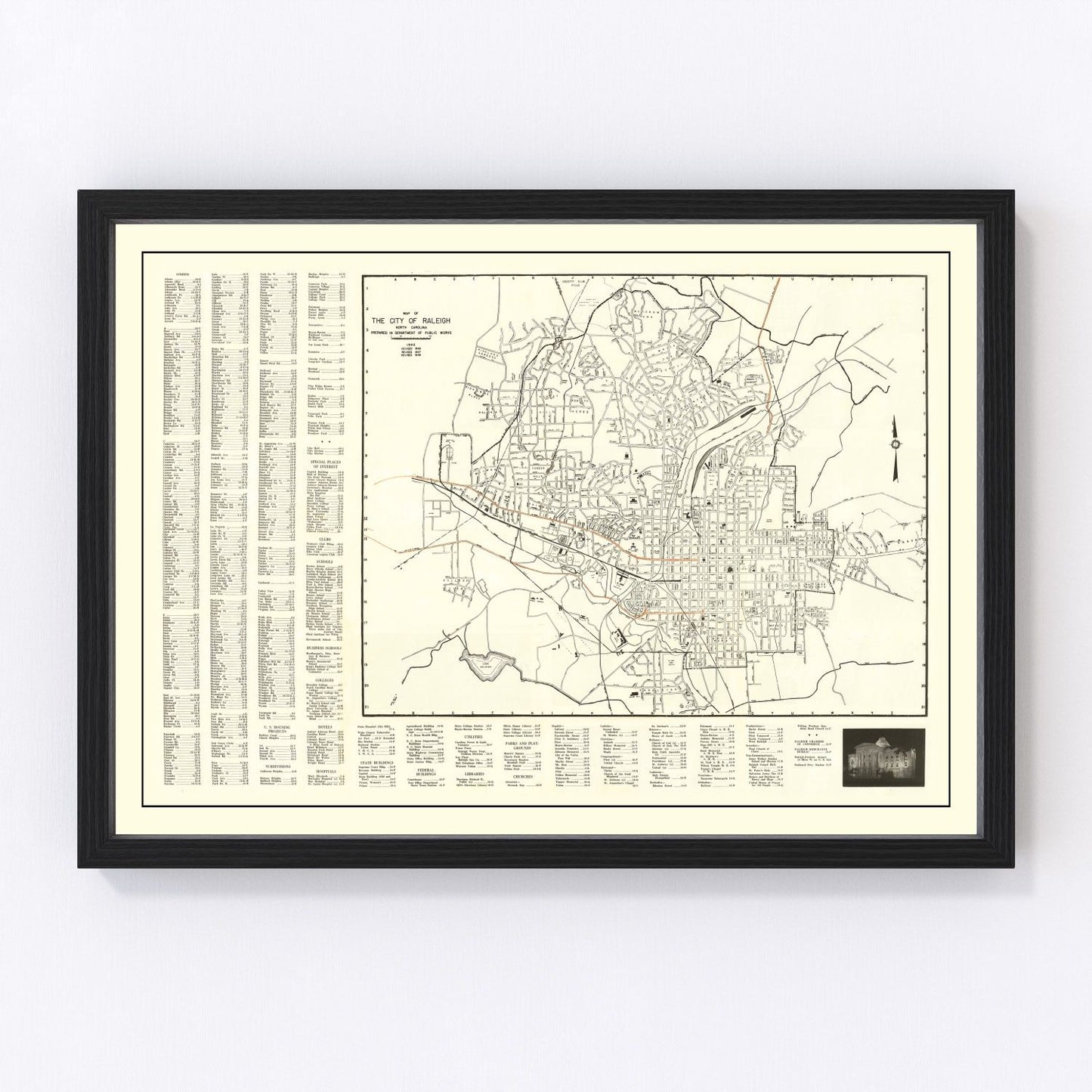 Vintage map of Raleigh, North Carolina, 1948