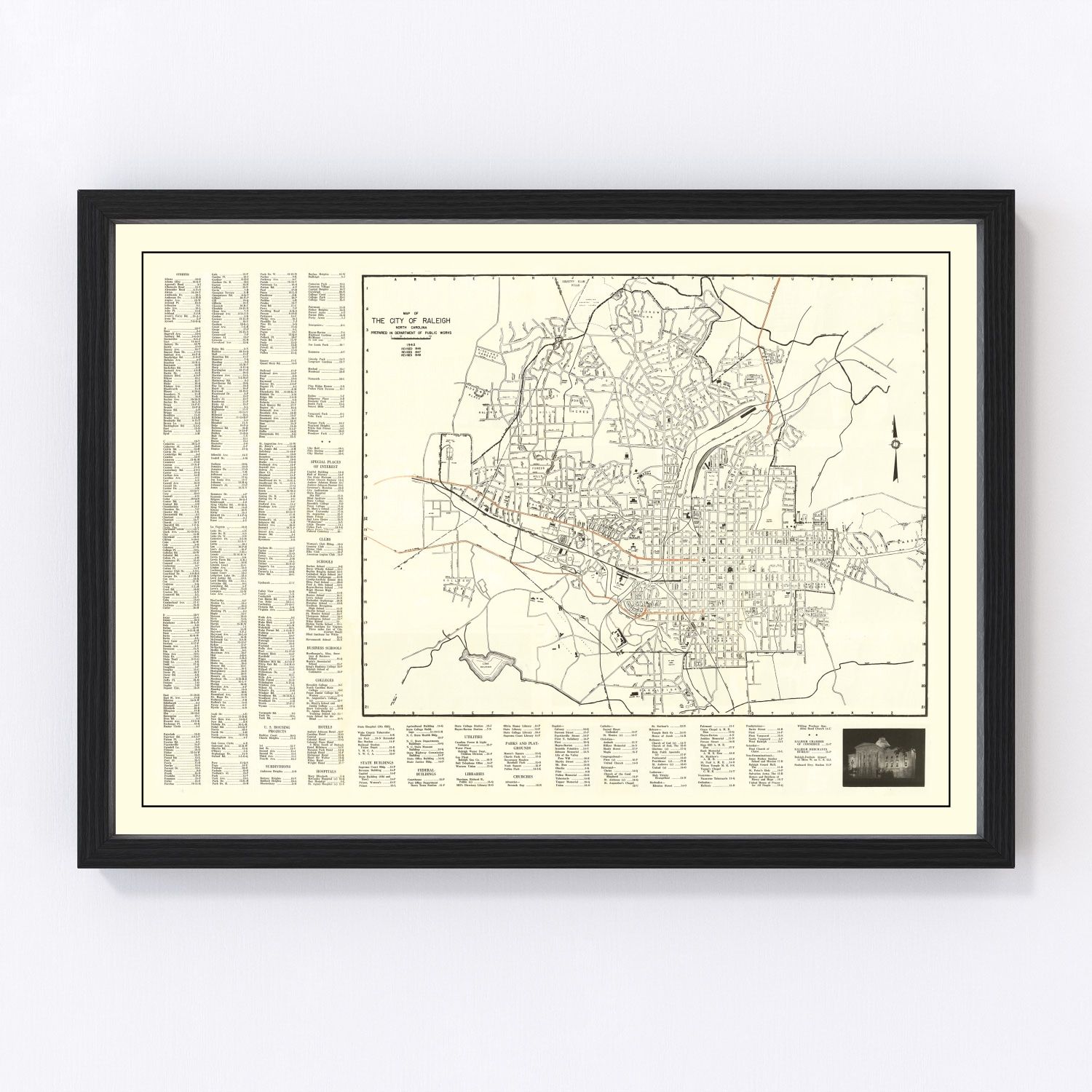 Vintage map of Raleigh, North Carolina, 1948