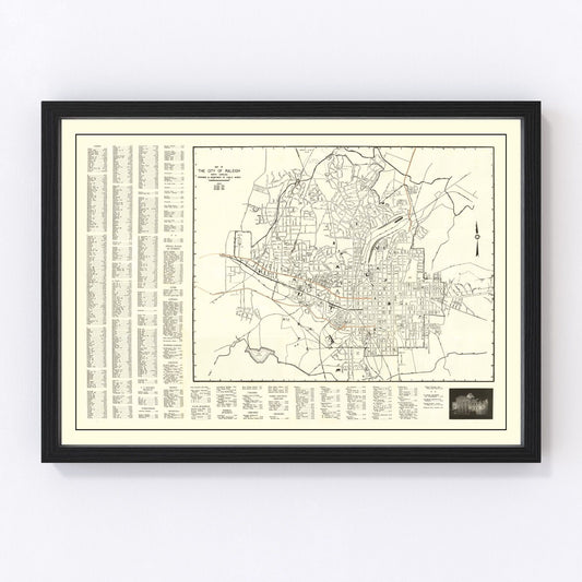 Vintage map of Raleigh, North Carolina, 1948