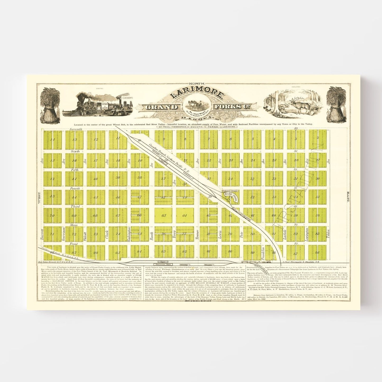 Vintage Map of Grand Forks, North Dakota, 1882