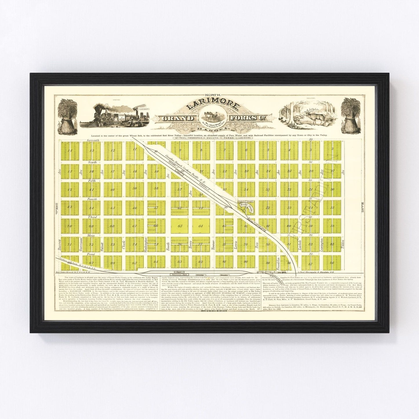 Vintage map of Grand Forks, North Dakota, 1882