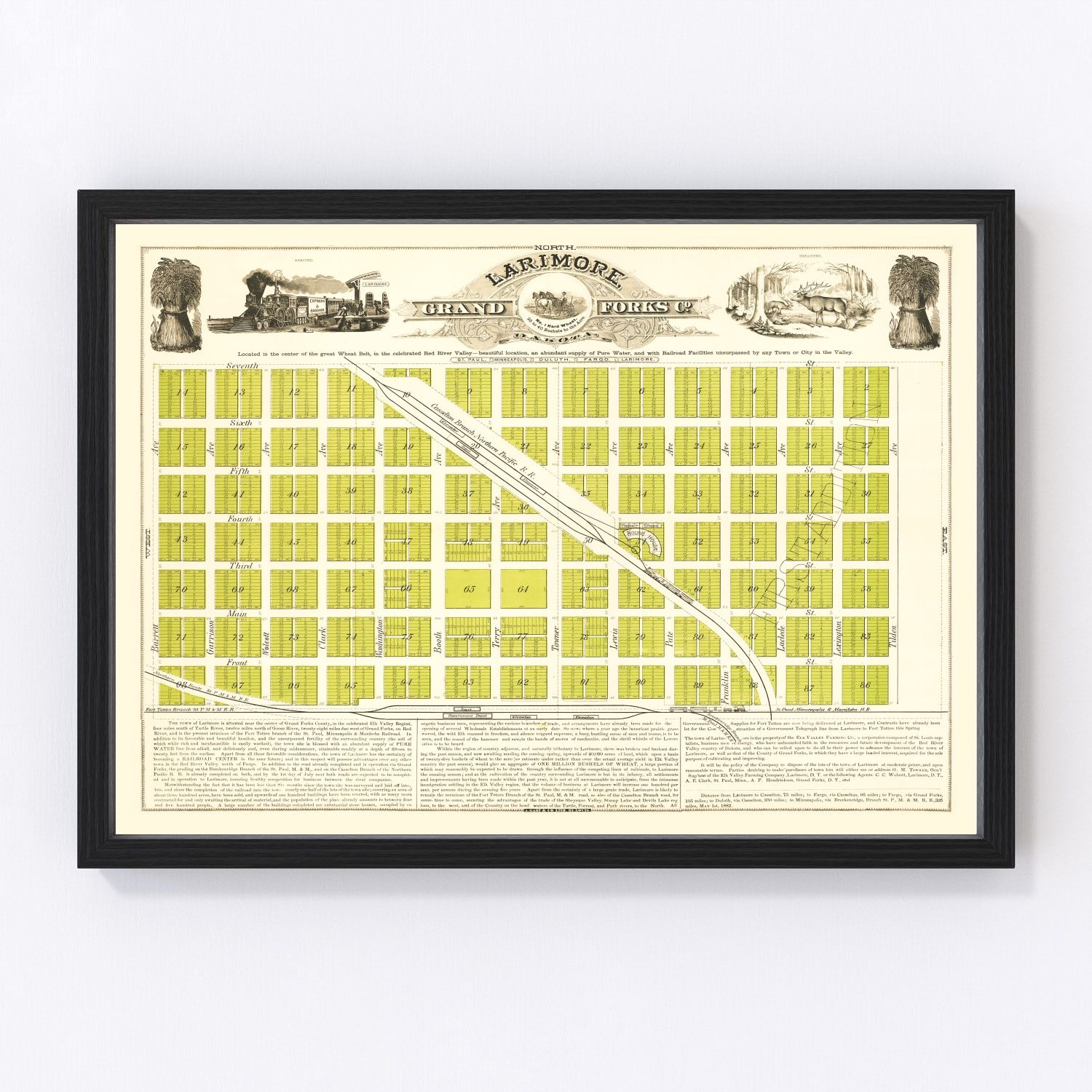 Vintage map of Grand Forks, North Dakota, 1882