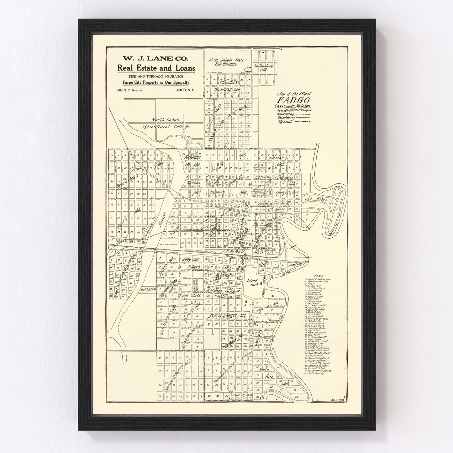 vintage map of Fargo, North Dakota, 1910