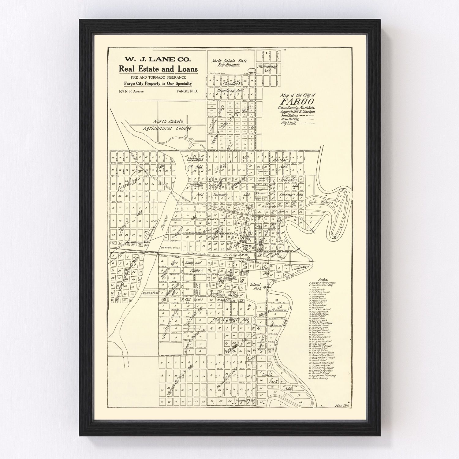 vintage map of Fargo, North Dakota, 1910