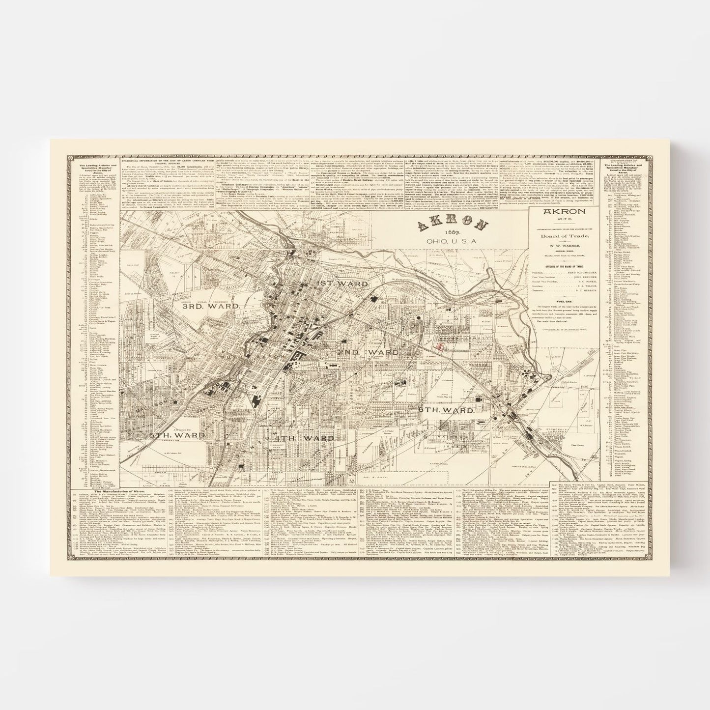 Vintage Map of Akron, Ohio, 1889