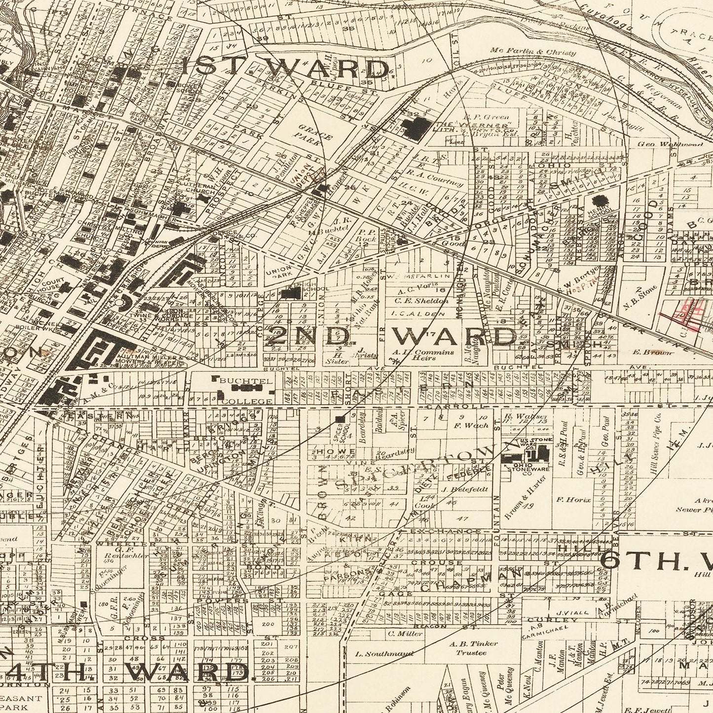 Vintage Map of Akron, Ohio, 1889