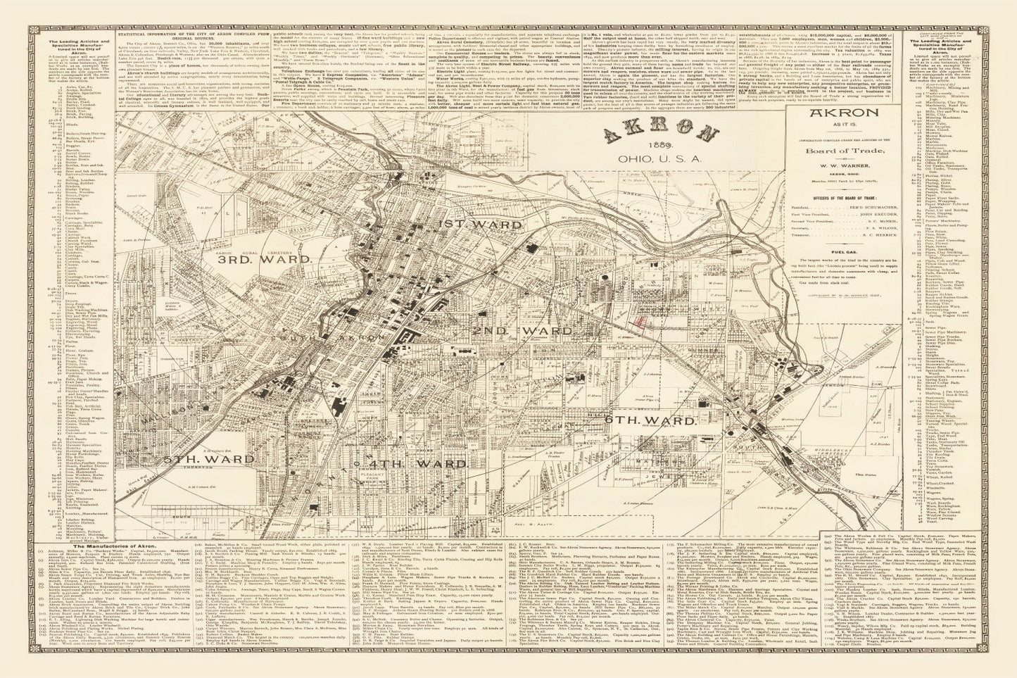 Vintage Map of Akron, Ohio, 1889
