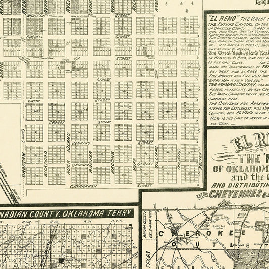 Vintage Map of El Reno, Oklahoma, 1891 (Canadian County Detail)