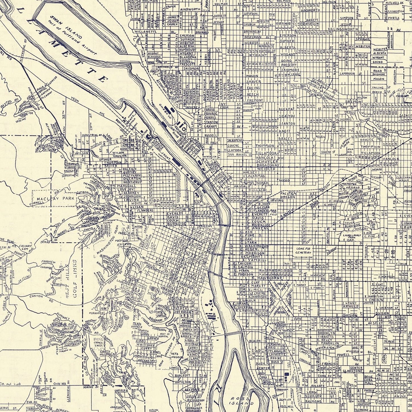 Vintage Map of Portland, Oregon, 1920