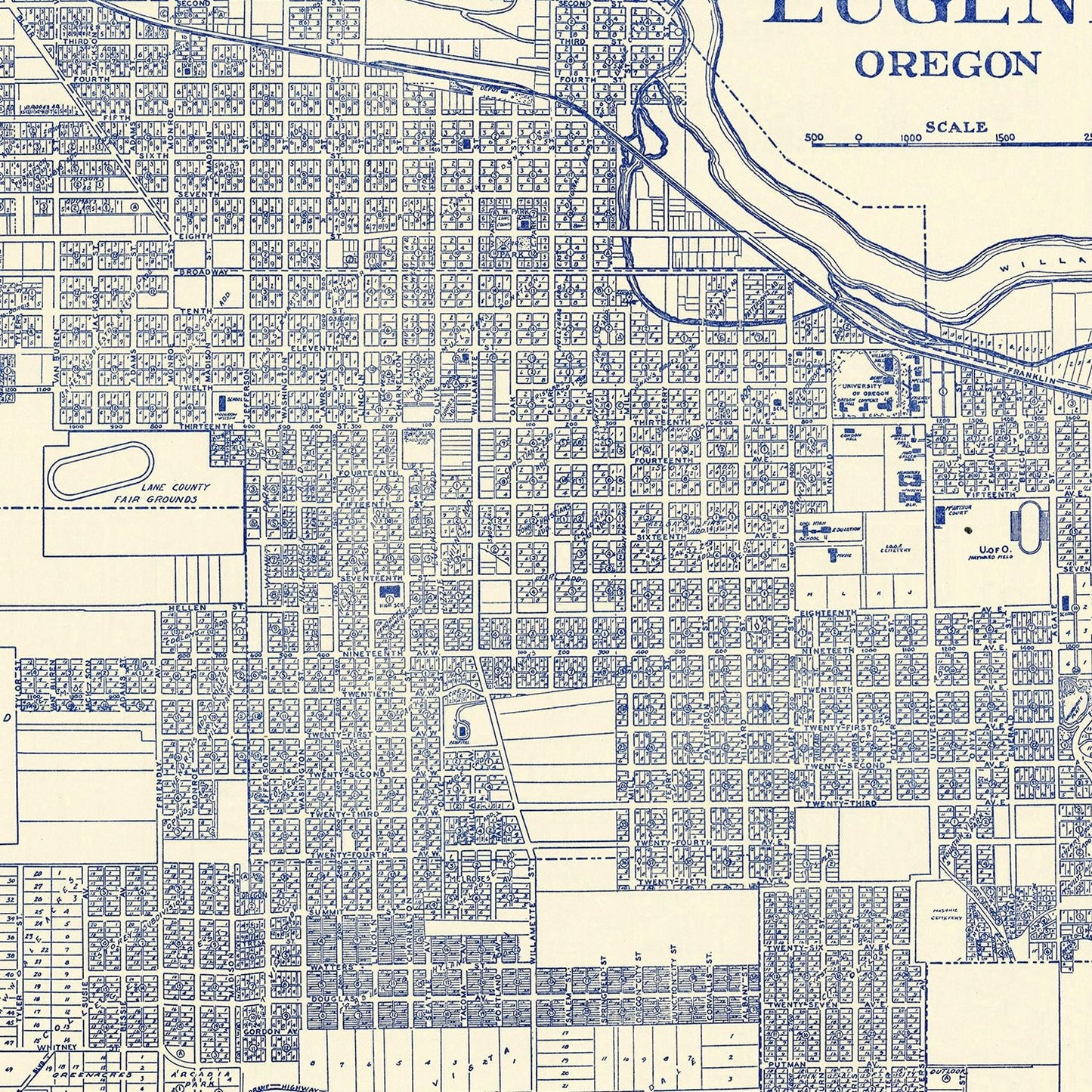 Vintage Map of Eugene, Oregon, 1920