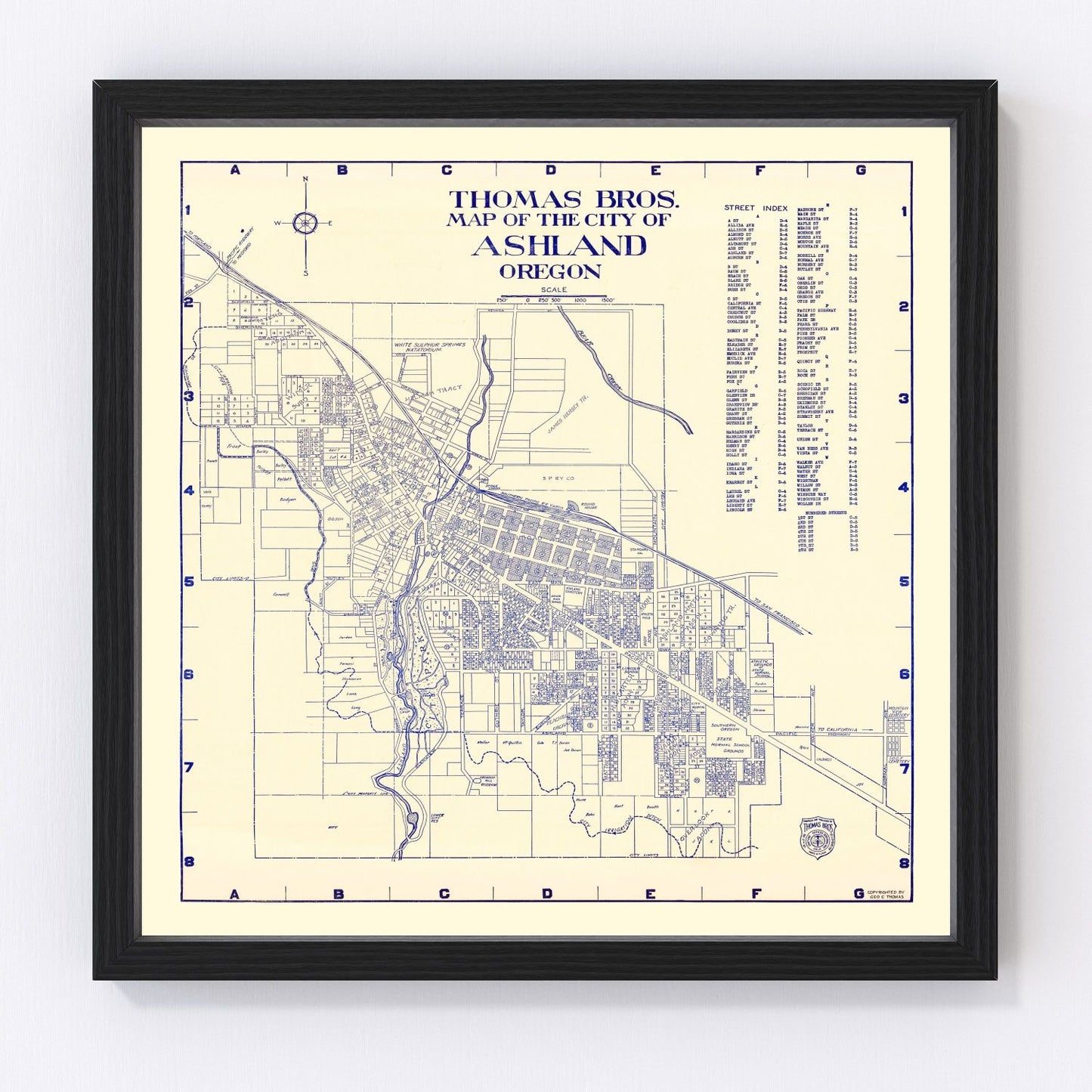 Vintage map of Ashland, Oregon in the Siskiyou foothills, 1920