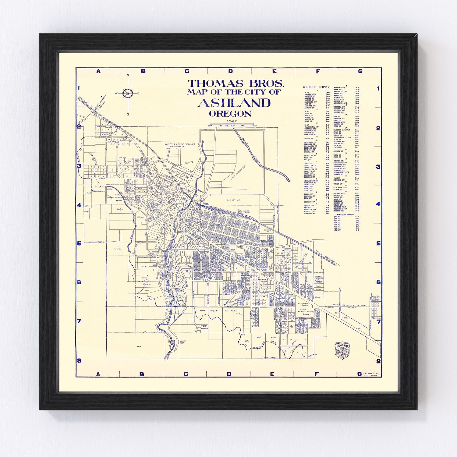Vintage map of Ashland, Oregon in the Siskiyou foothills, 1920