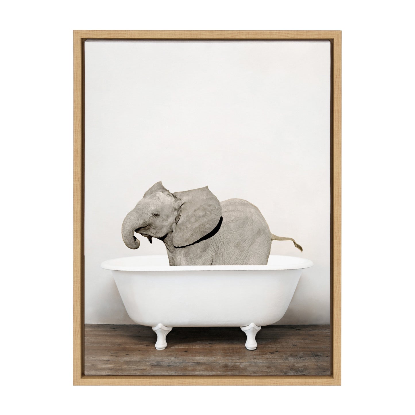 Baby Elephant in the Tub Framed Canvas Wall Art
