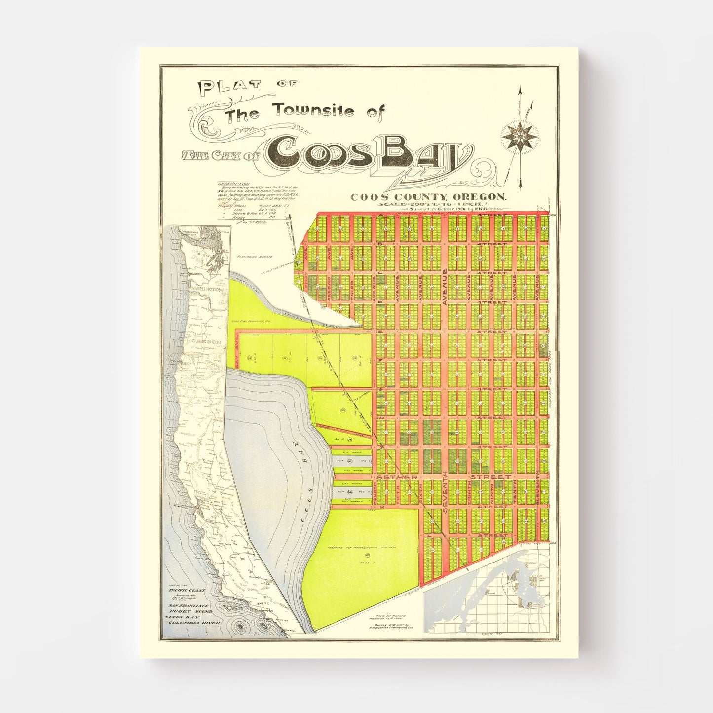 Vintage Map of Coos Bay, Oregon, 1906