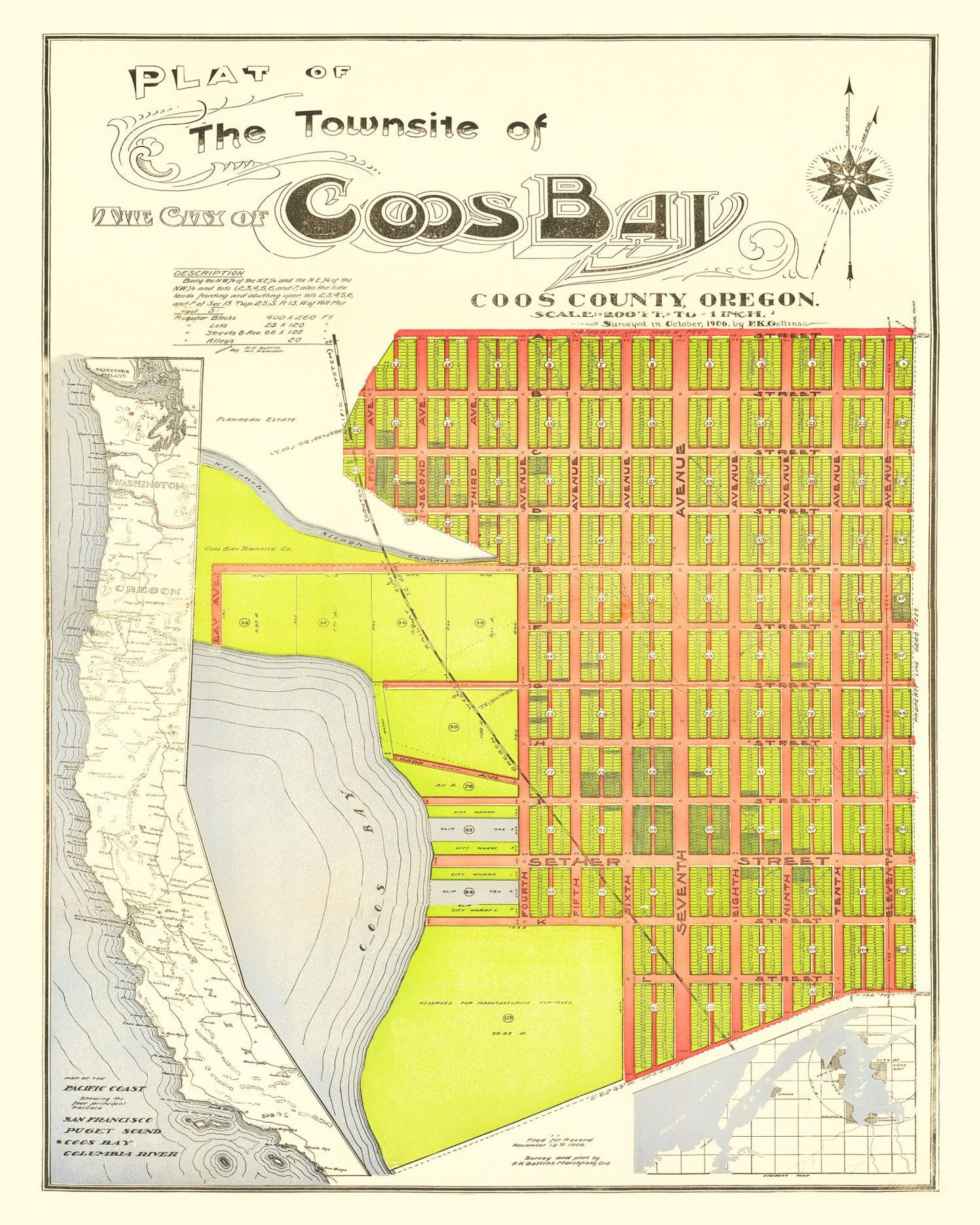 Vintage Map of Coos Bay, Oregon, 1906