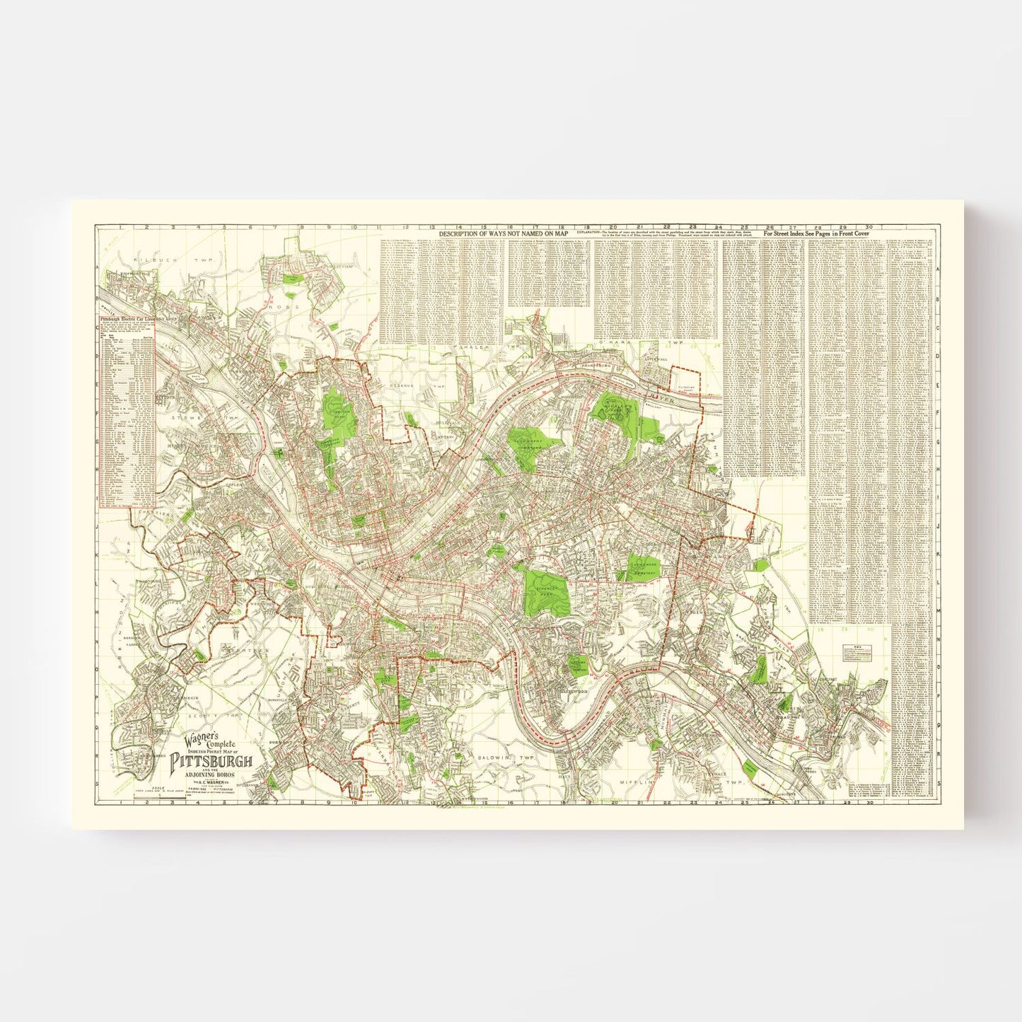 Vintage Map of Pittsburgh, Pennsylvania, 1920