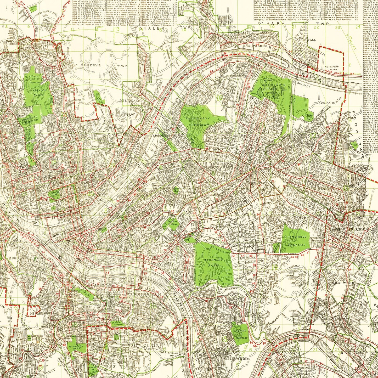 Vintage Map of Pittsburgh, Pennsylvania, 1920