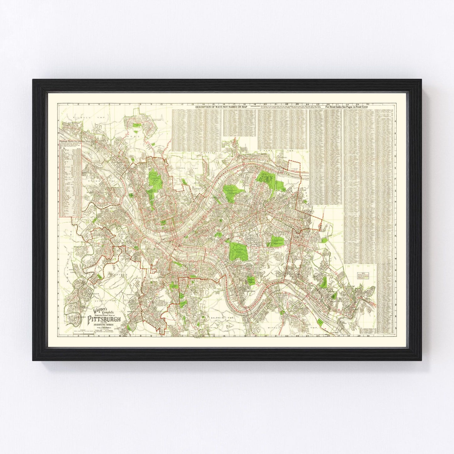 Vintage map of Pittsburgh, Pennsylvania, 1920