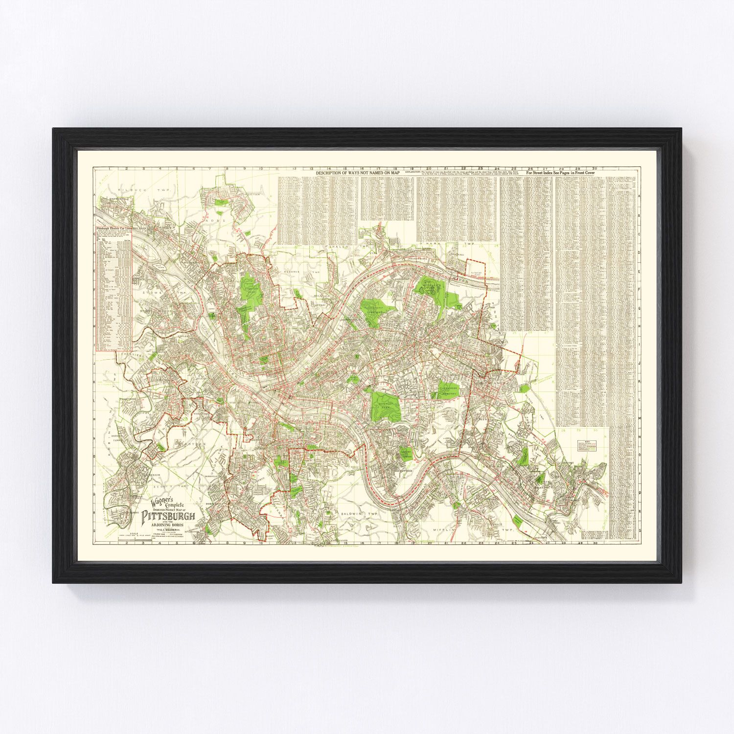 Vintage map of Pittsburgh, Pennsylvania, 1920