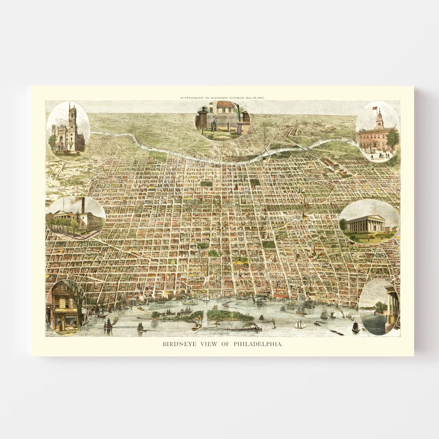 Vintage Map of Philadelphia, Pennsylvania, 1872