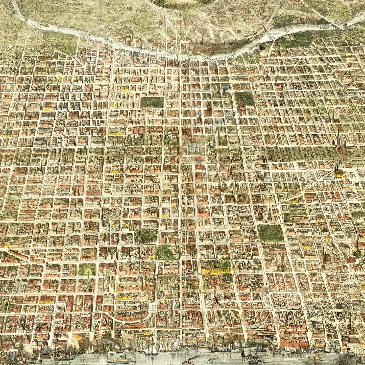 Vintage Map of Philadelphia, Pennsylvania, 1872