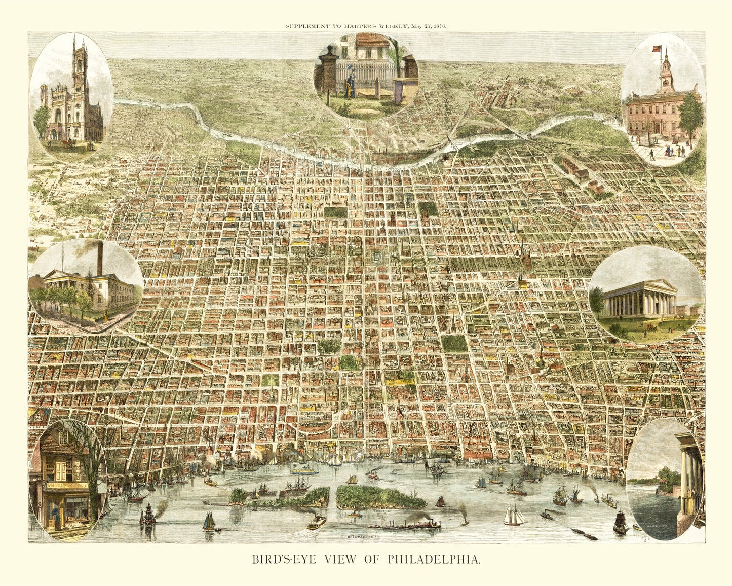 Vintage Map of Philadelphia, Pennsylvania, 1872